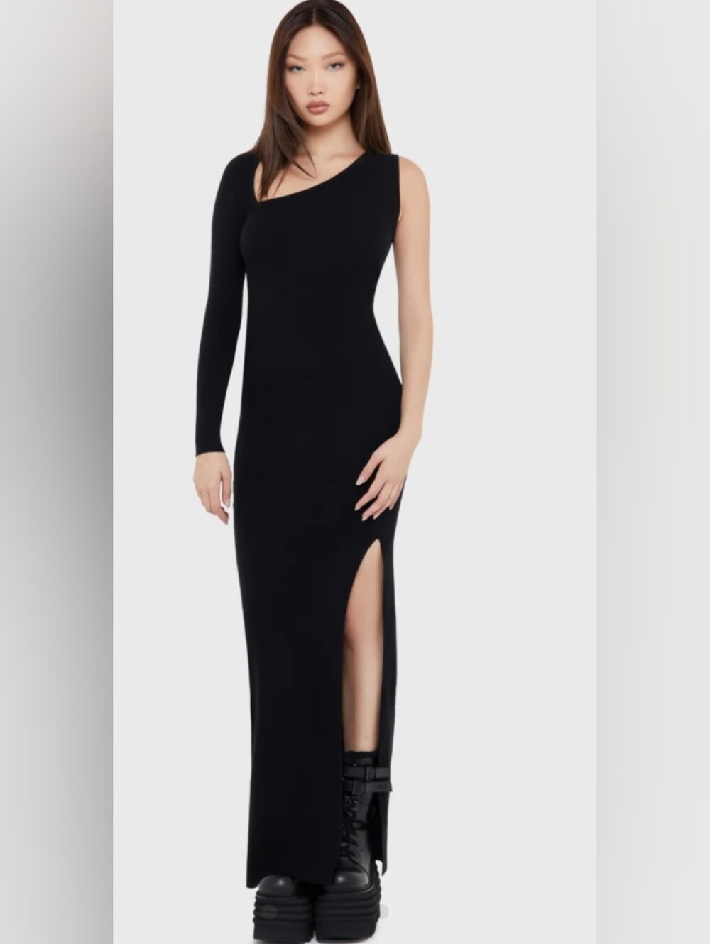 Kihilist By Killstar Nightshaded Knit Maxi Dress Asymmetrical Black L NWT